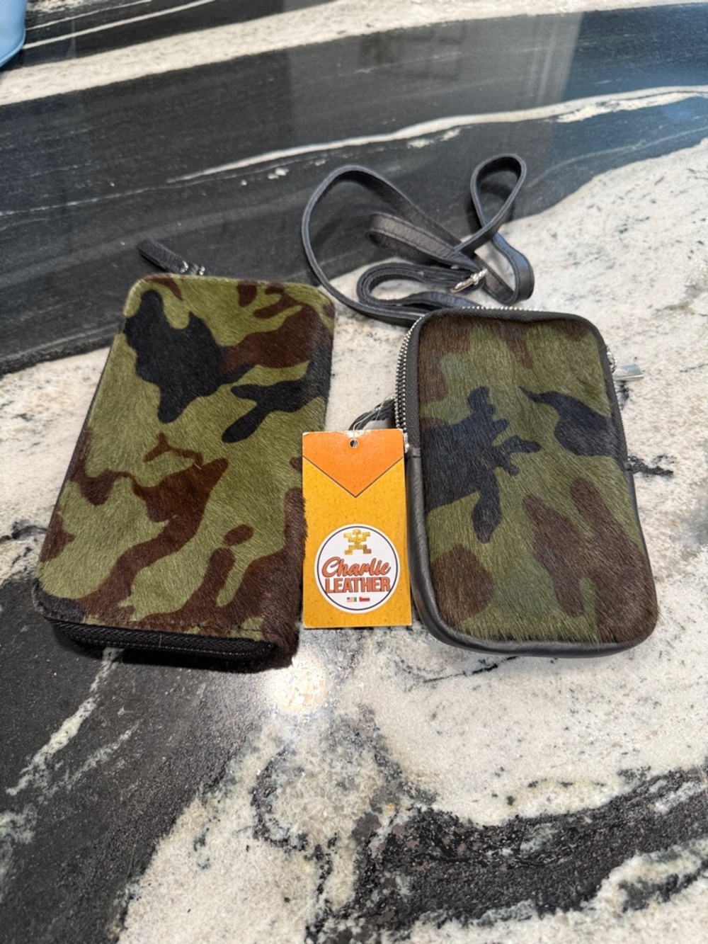 Charlies Camo Hair-On-Hide Crossbody & Zip Wallet - Green Brown Black